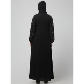 NAZNEEN EMBROIDERED SLEEVE  WITH ELASTIC  A LINE MATT NIDA ABAYA WITH HJAB