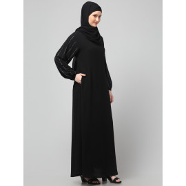 NAZNEEN EMBROIDERED SLEEVE  WITH ELASTIC  A LINE MATT NIDA ABAYA WITH HJAB