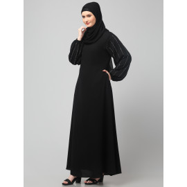 NAZNEEN EMBROIDERED SLEEVE  WITH ELASTIC  A LINE MATT NIDA ABAYA WITH HJAB