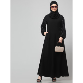 NAZNEEN EMBROIDERED SLEEVE  WITH ELASTIC  A LINE MATT NIDA ABAYA WITH HJAB