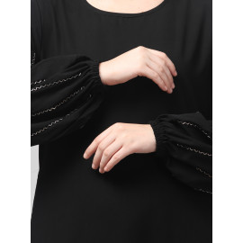 NAZNEEN EMBROIDERED SLEEVE  WITH ELASTIC  A LINE MATT NIDA ABAYA WITH HJAB