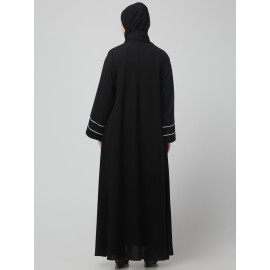 NAZNEEN FRONT OPEN WITH ZIP CONTRAST PIPING AT FRONT AND SLEEVES MATT NIDA ABAYA WITH HIJAB