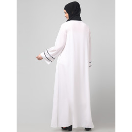 NAZNEEN FRONT OPEN WITH ZIP CONTRAST PIPING AT FRONT AND SLEEVES MATT NIDA ABAYA WITH HIJAB