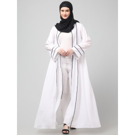 NAZNEEN FRONT OPEN WITH ZIP CONTRAST PIPING AT FRONT AND SLEEVES MATT NIDA ABAYA WITH HIJAB