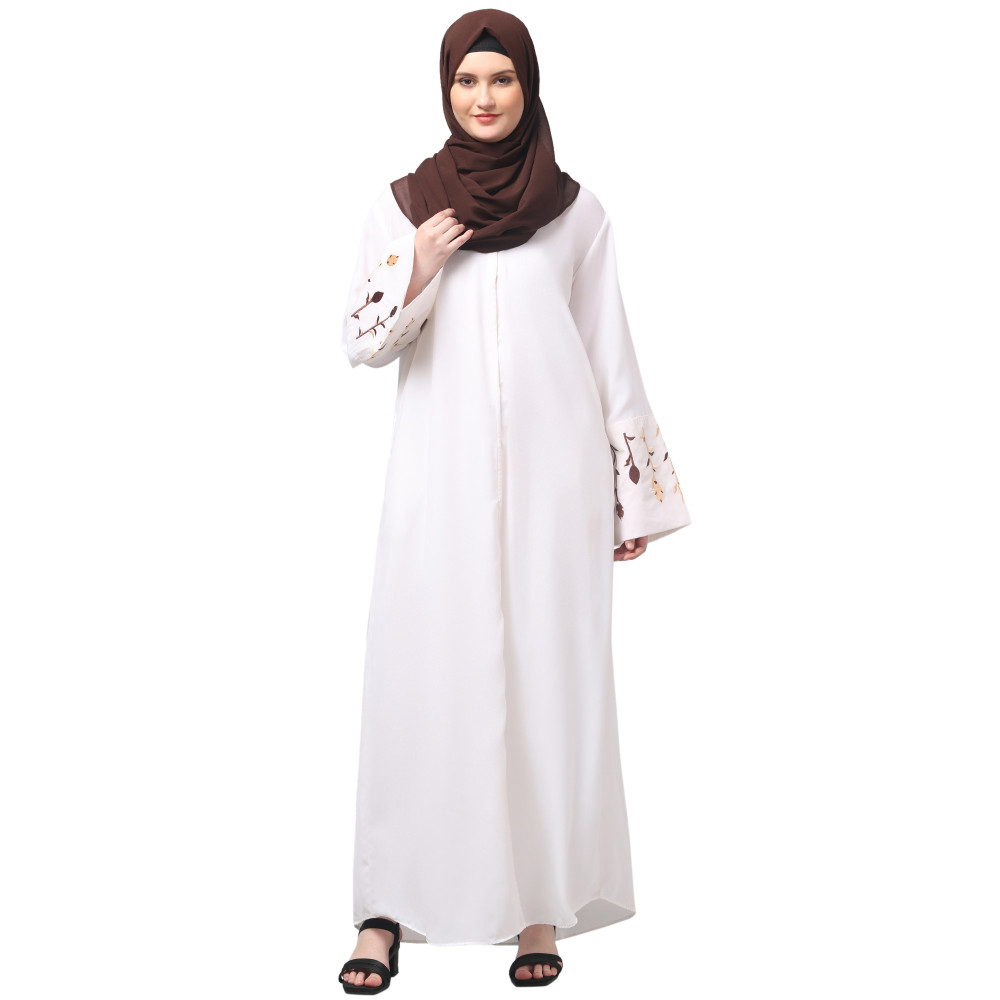 NAZNEEN EMBROIDERY AT SLEEVE 2 SIDE POCKET FRONT OPEN ABAYA