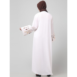 NAZNEEN EMBROIDERY AT SLEEVE 2 SIDE POCKET FRONT OPEN ABAYA