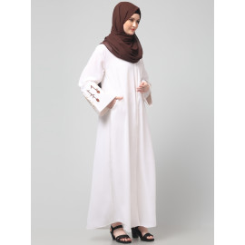 NAZNEEN EMBROIDERY AT SLEEVE 2 SIDE POCKET FRONT OPEN ABAYA