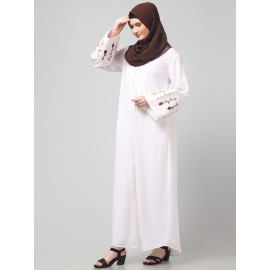 NAZNEEN EMBROIDERY AT SLEEVE 2 SIDE POCKET FRONT OPEN ABAYA