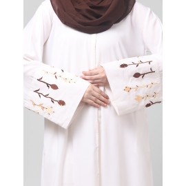 NAZNEEN EMBROIDERY AT SLEEVE 2 SIDE POCKET FRONT OPEN ABAYA