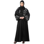 NAZNEEN ONE SIDE FRONT SLEEVES AND HIJAB EMBROIDERED FRONT OPEN ABAYA