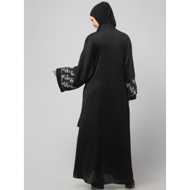 NAZNEEN ONE SIDE FRONT SLEEVES AND HIJAB EMBROIDERED FRONT OPEN ABAYA