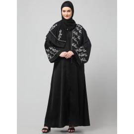 NAZNEEN ONE SIDE FRONT SLEEVES AND HIJAB EMBROIDERED FRONT OPEN ABAYA