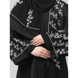 NAZNEEN ONE SIDE FRONT SLEEVES AND HIJAB EMBROIDERED FRONT OPEN ABAYA