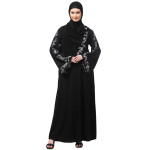 NAZNEEN SLEEVE AND HIJAB LEAF EMBROIDERED FRONT OPEN ABAYA