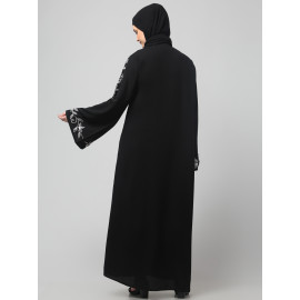 NAZNEEN SLEEVE AND HIJAB LEAF EMBROIDERED FRONT OPEN ABAYA