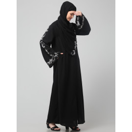 NAZNEEN SLEEVE AND HIJAB LEAF EMBROIDERED FRONT OPEN ABAYA