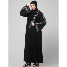 NAZNEEN SLEEVE AND HIJAB LEAF EMBROIDERED FRONT OPEN ABAYA