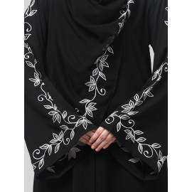 NAZNEEN SLEEVE AND HIJAB LEAF EMBROIDERED FRONT OPEN ABAYA
