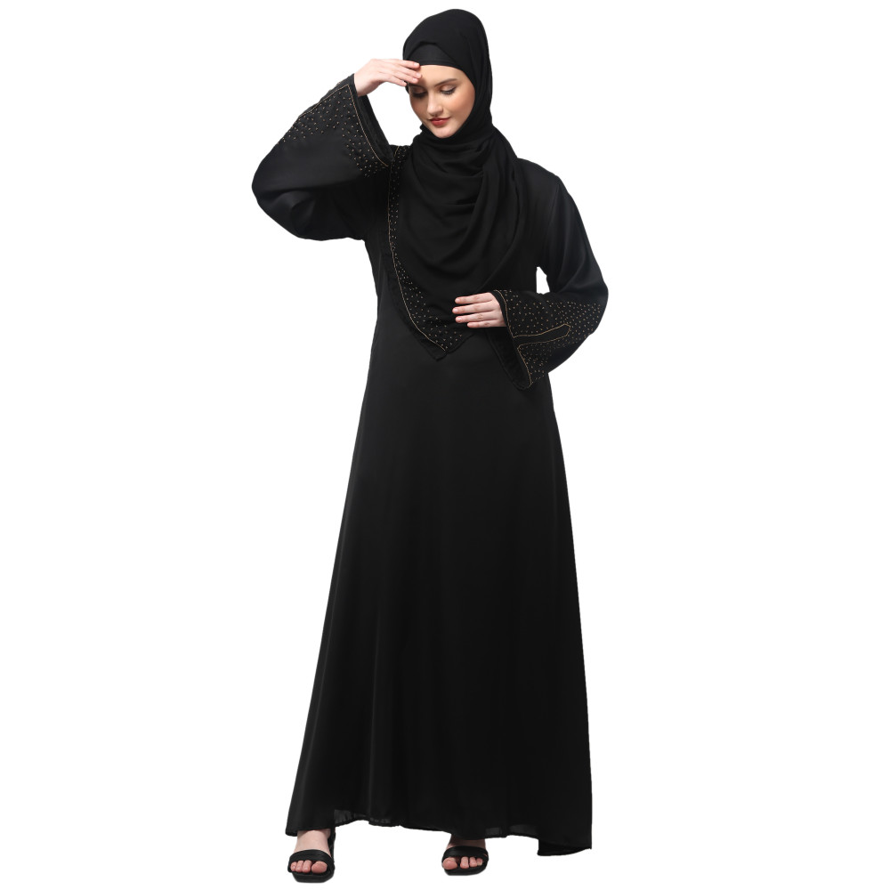 Nazneen Sleeves and Hijab golden hand embroidred A line Abaya