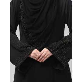 Nazneen Sleeves and Hijab golden hand embroidred A line Abaya