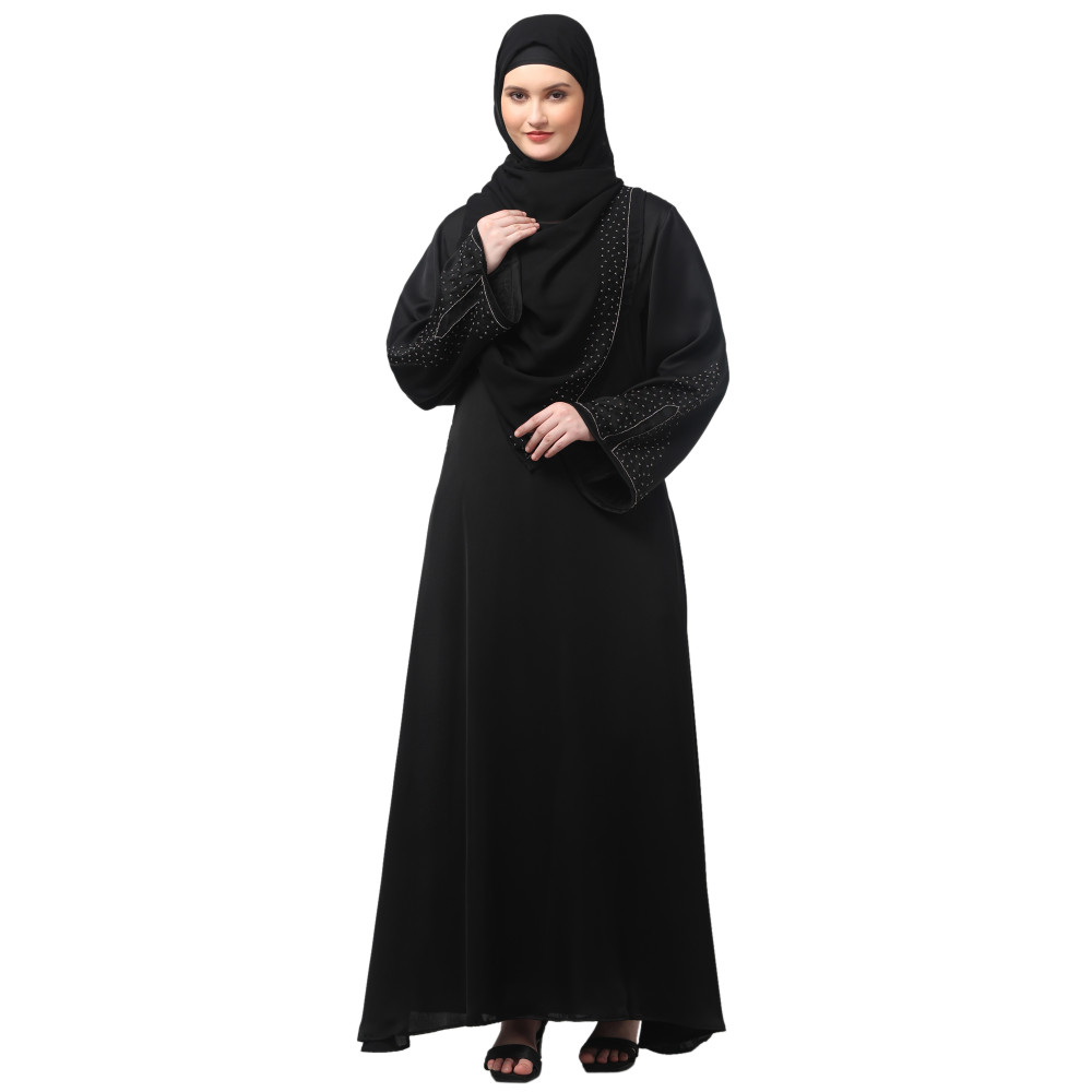 Nazneen Sleeves and Hijab Silver hand embroidred A line Abaya