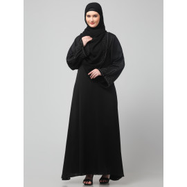 Nazneen Sleeves and Hijab Silver hand embroidred A line Abaya