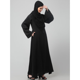 Nazneen Sleeves and Hijab Silver hand embroidred A line Abaya