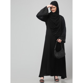 Nazneen Sleeves and Hijab Silver hand embroidred A line Abaya