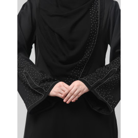 Nazneen Sleeves and Hijab Silver hand embroidred A line Abaya