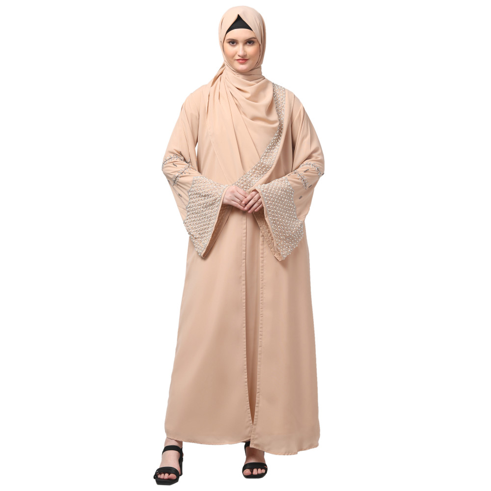 Nazneen Sleeves and Hijab Hand Pearl Hand Embroidard inner and jacket with Hijab Party Abaya
