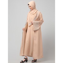 Nazneen Sleeves and Hijab Hand Pearl Hand Embroidard inner and jacket with Hijab Party Abaya