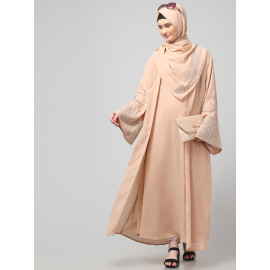 Nazneen Sleeves and Hijab Hand Pearl Hand Embroidard inner and jacket with Hijab Party Abaya