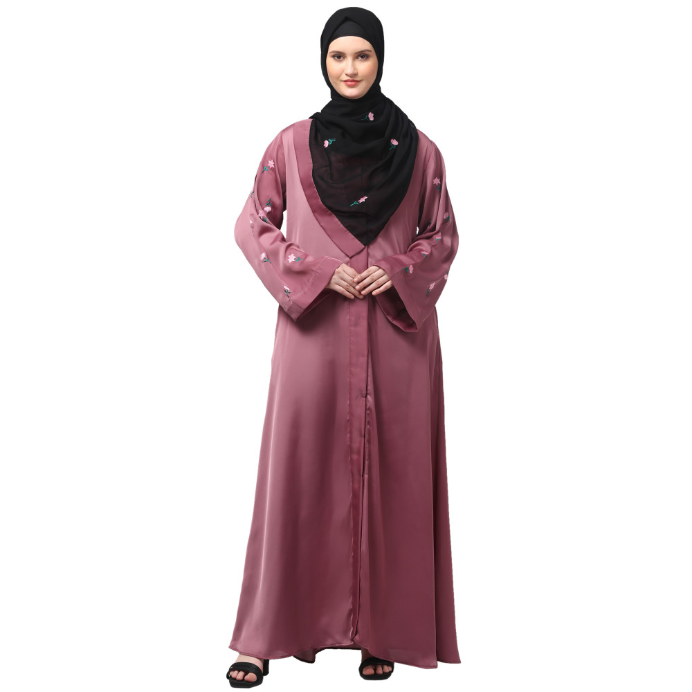 Nazneen Sleeves and Hijab Thread Embrodery Front Open Mauve Abaya