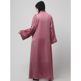 Nazneen Sleeves and Hijab Thread Embrodery Front Open Mauve Abaya