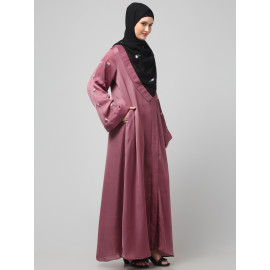Nazneen Sleeves and Hijab Thread Embrodery Front Open Mauve Abaya
