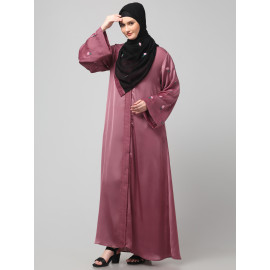Nazneen Sleeves and Hijab Thread Embrodery Front Open Mauve Abaya