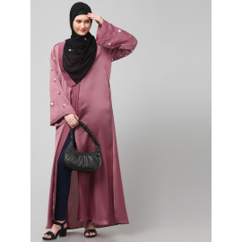 Nazneen Sleeves and Hijab Thread Embrodery Front Open Mauve Abaya
