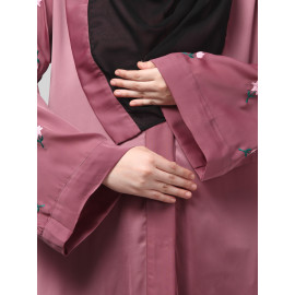 Nazneen Sleeves and Hijab Thread Embrodery Front Open Mauve Abaya