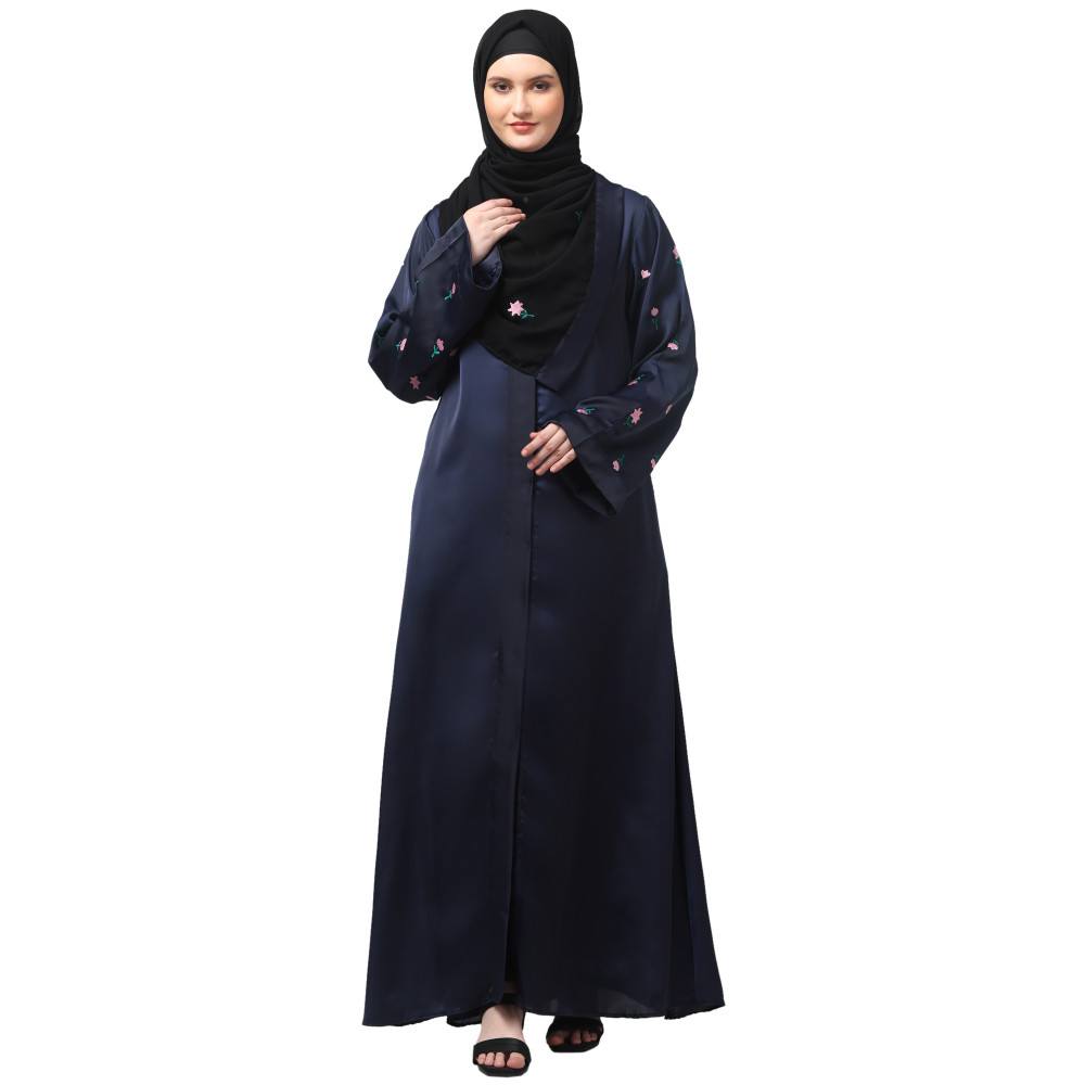 Nazneen Sleeves and Hijab Thread Embrodery Front Open Abaya