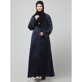Nazneen Sleeves and Hijab Thread Embrodery Front Open Abaya