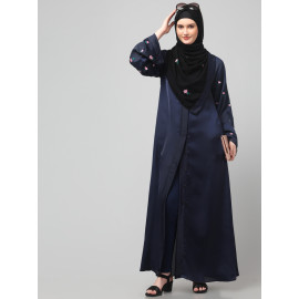 Nazneen Sleeves and Hijab Thread Embrodery Front Open Abaya