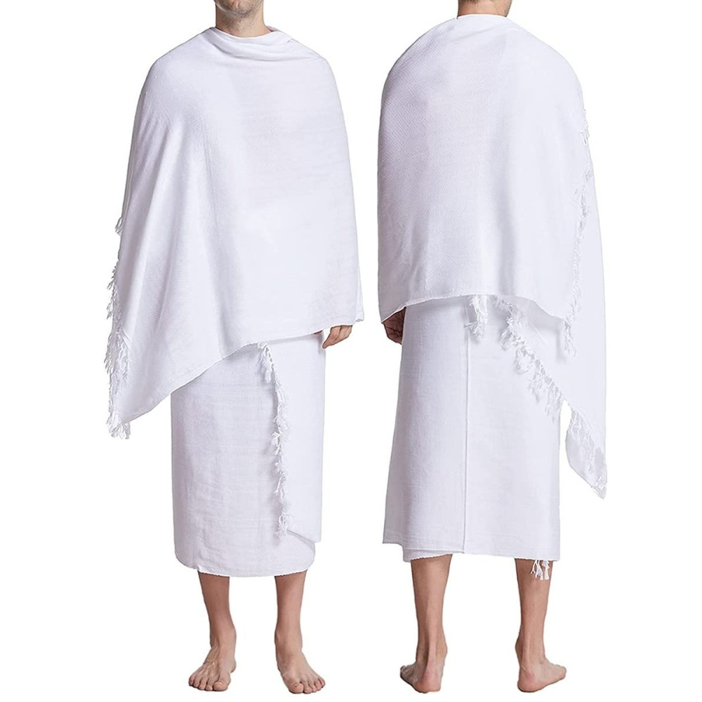Nazneen  Plain Cotton Ihram Ehram Ahram for Men in prayer of Hajj and Umrah 2pcs set  (top and Bottom)