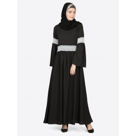 Nazneen Lace At Waist And Sleeve Classic Abaya