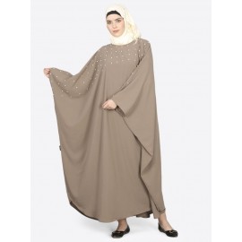 Nazneen Pearl Beaded Khaki Kaftan