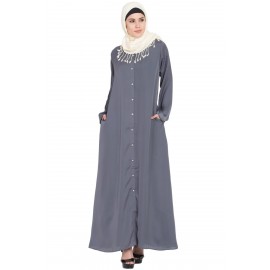 Nazneen Decorative Button Front Open Abaya