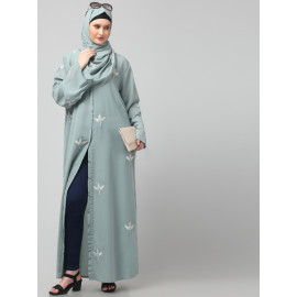 NAZNEEN ALL OVER AND HIJAB 3 LEAF EMBROIDERY FRONT OPEN ABAYA