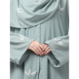 NAZNEEN ALL OVER AND HIJAB 3 LEAF EMBROIDERY FRONT OPEN ABAYA