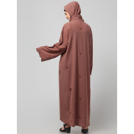 NAZNEEN ALL OVER AND HIJAB SMALL FLOWER EMBROIDERY FRONT OPEN ABAYA