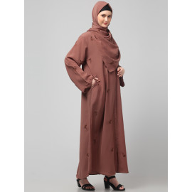 NAZNEEN ALL OVER AND HIJAB SMALL FLOWER EMBROIDERY FRONT OPEN ABAYA