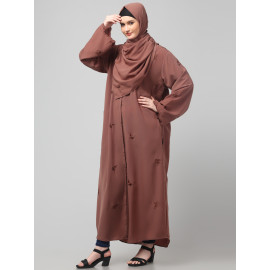 NAZNEEN ALL OVER AND HIJAB SMALL FLOWER EMBROIDERY FRONT OPEN ABAYA